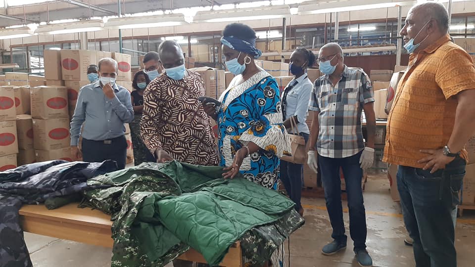 Hon. Minister Amelia Kyambadde tours Nytil Factory to check on the progress of mask manufacture