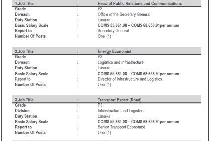 VACANCY ANNOUNCEMENT FOR THREE (3) REGULAR ESTABLISHED PROFESSIONAL POSITIONS AT COMESA