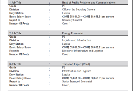 VACANCY ANNOUNCEMENT FOR THREE (3) REGULAR ESTABLISHED PROFESSIONAL POSITIONS AT COMESA