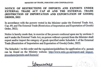 NOTICE OF RESTRICTIONS OF IMPORTS AND EXPORTS